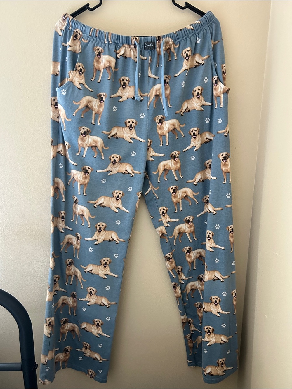 Comfies XL Yellow Lab Dog Pajama Pants Blue Drawstring Lounge Sleep
